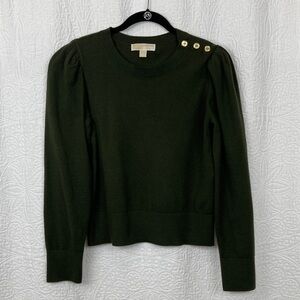 Michael Kors Dark Green Sweater with Gold Buttons sz Large